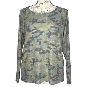 Michael Stars (SP) Madison Brushed Notch-Neck Long Sleeve Camouflage Top